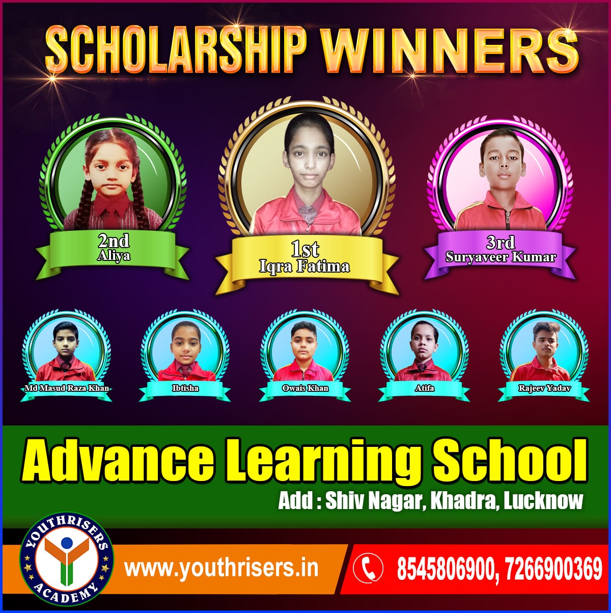 Genius Scholarship Exam Winners Advance Learning School, Shiv Nagar, Khadra, Lucknow जीनियस स्कॉलरशिप परीक्षा विजेता एडवांस लर्निंग स्कूल, शिव नगर, खदरा, लखनऊ