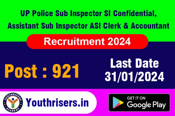 Uttar Pradesh UP Police Sub Inspector SI Confidential, Assistant Sub Inspector ASI Clerk & Accountant Recruitment 2023 Apply Online for 921 Post