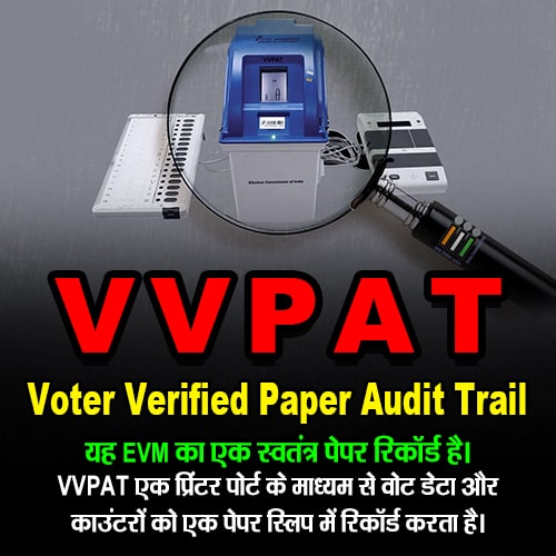 VVPAT का फुल फॉर्म क्या होता है? VVPAT - Voter Verified Paper Audit Trail (वोटर वैरिफाइड पेपर ऑडिट ट्रेल)